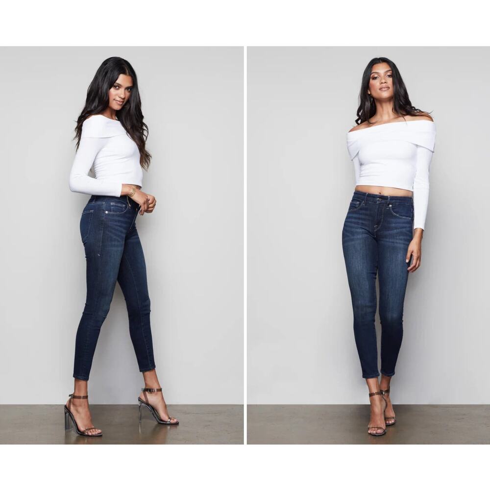 Good American Good Legs Crop Size 2/26 Blue260 Skinny Leg High Rise Stretch